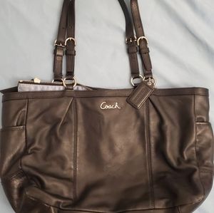 Black leather Coach tote